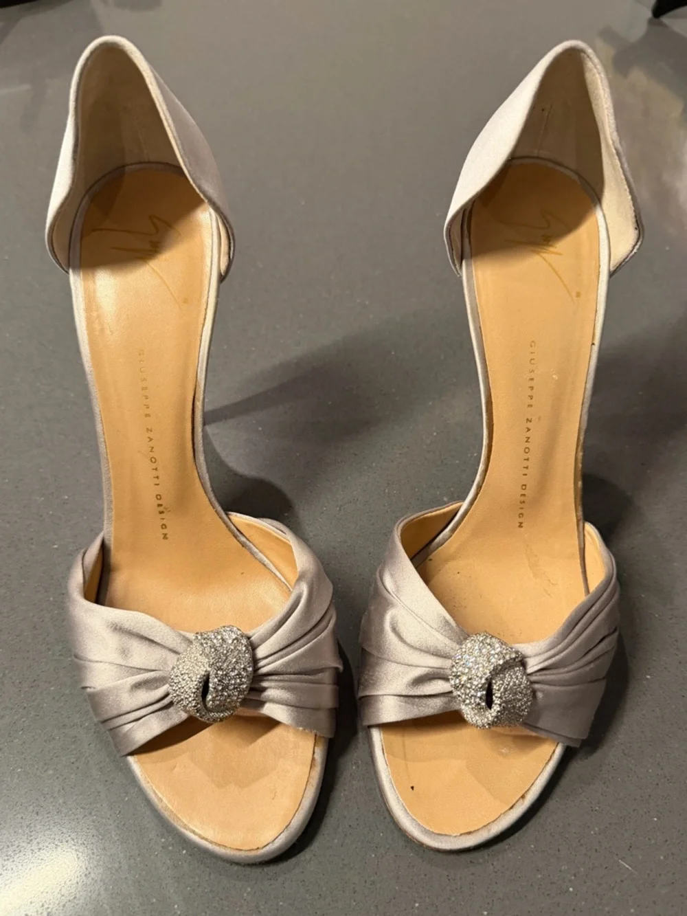 Giuseppe Zanotti Satin D'Orsay Heels W Swarovski Crystal Accent in Silver Sz 39